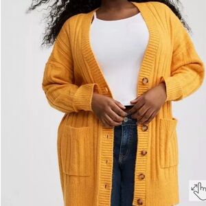 Torrid 4 Boyfriend Cardigan Softest Sweater Vegan Cashmere Yellow Longline
